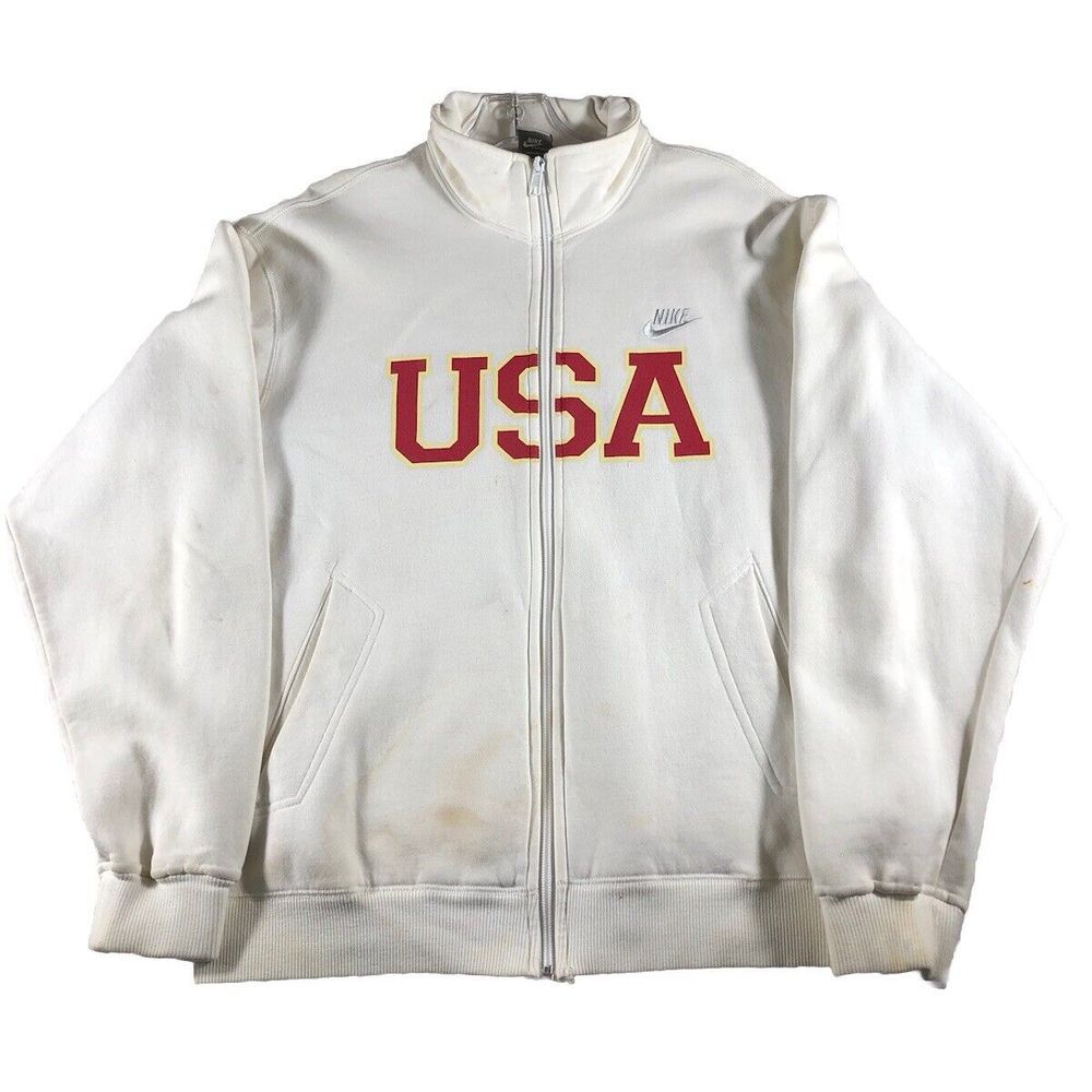 Vintage Nike USA Olympic Track Field Men Sz M Track Jacket Zip Up Y2K THRASHED